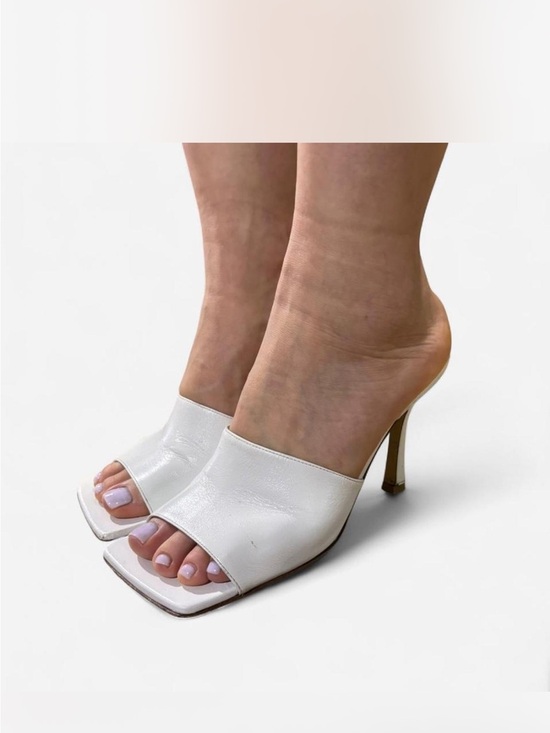 Bottega Veneta Shoes - Bottega Veneta White Open-Toe Square Mule Heels - Women